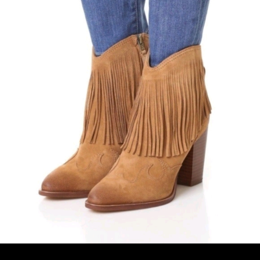 SAM EDELMAN Brown Western Design Fringed Padded Benjie Pointed Toe booties sz7,5 - Picture 9 of 9